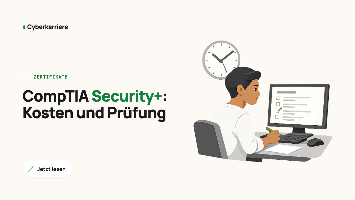 Illustration: Person legt am Rechner eine Zertifizierungsprüfung ab