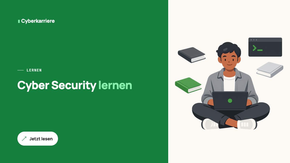 Illustration: Person lernt mit Laptop, Büchern und Terminal-Fenster