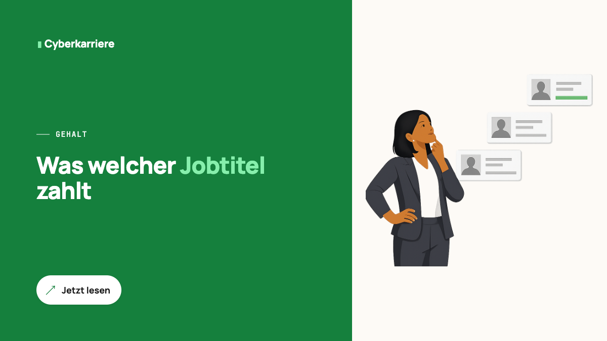 Illustration: Person betrachtet drei Jobtitel-Karten auf unterschiedlicher Hoehe